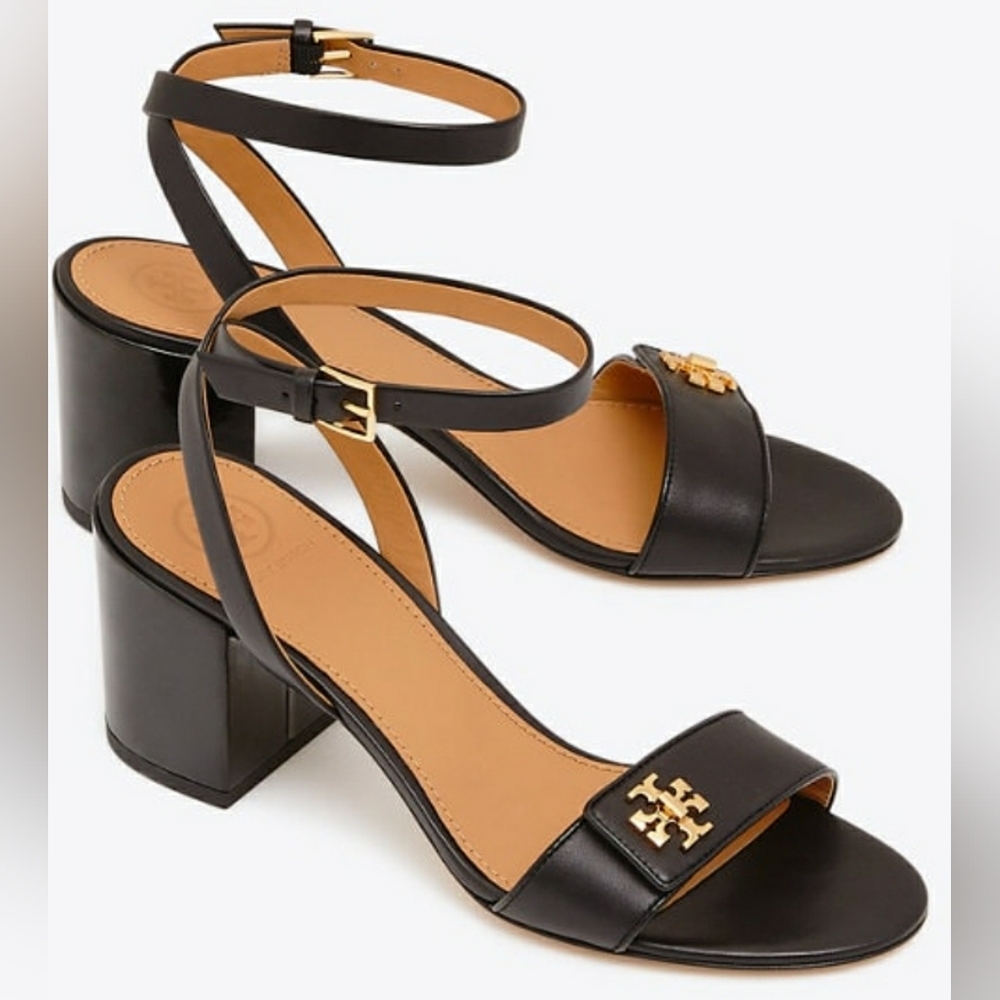 Tory Burch Designer Black Kira Mini Block Heel Sandals Slingback Size 5.5